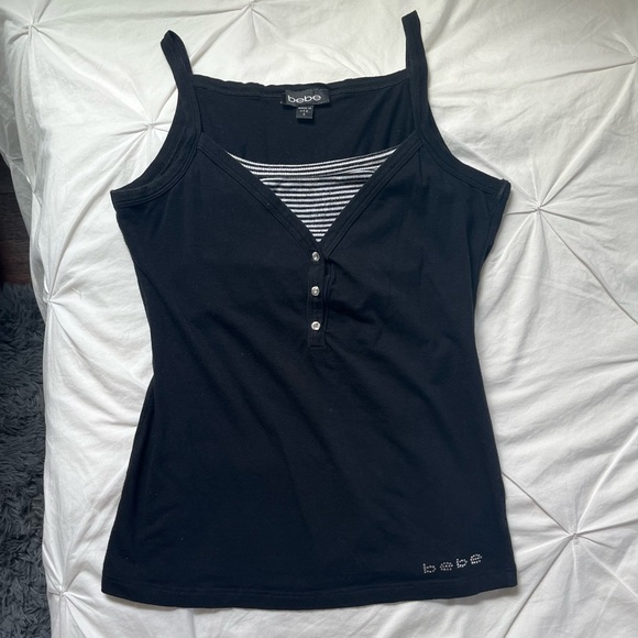 y2k Bebe V-Neck Henley Rhinestone Cami Tank - Picture 4 of 5